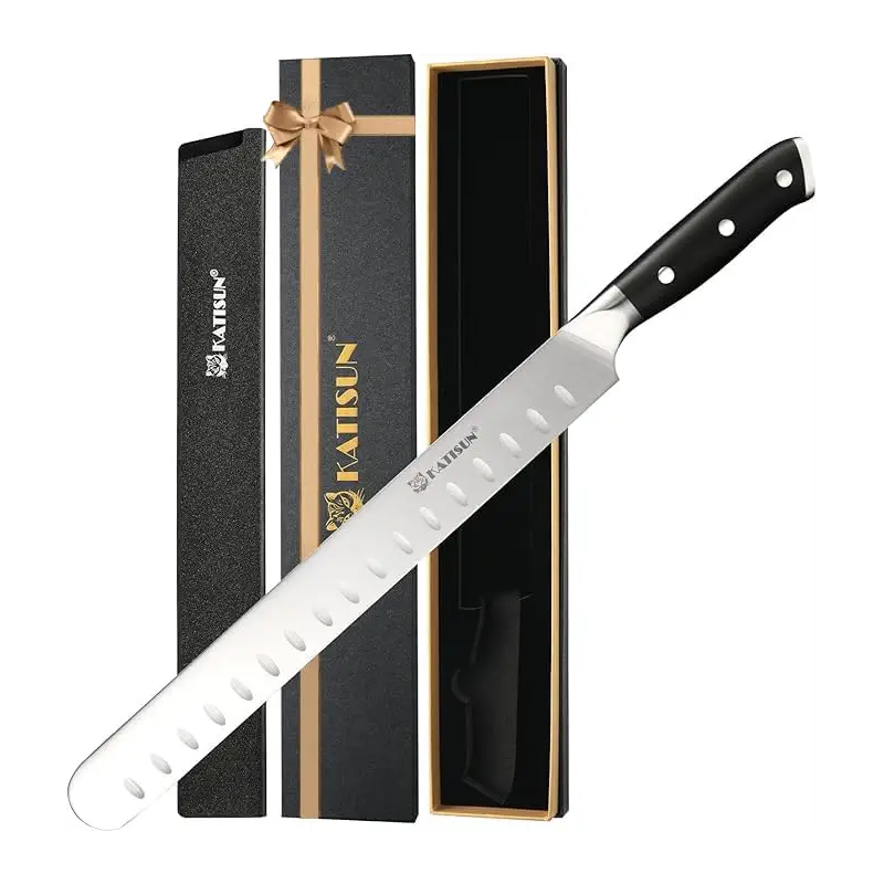 Brisket Knife, 12 Inch Carving & Slicing Knife for Meat Cutting, BBQ, Razor Sharp German Steel, Sheath Included, Ergonomic Handle Design, Grilling Gifts for Men