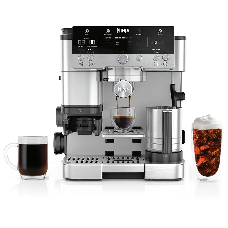 Ninja Luxe Café Premier 3-in-1 Espresso Machine, Drip Coffee, & Cold Brew | Built-in Grinder, Hands-Free Milk Frother, and Assisted Tamper for Cappuccinos & Lattes, Stainless Steel, ES601