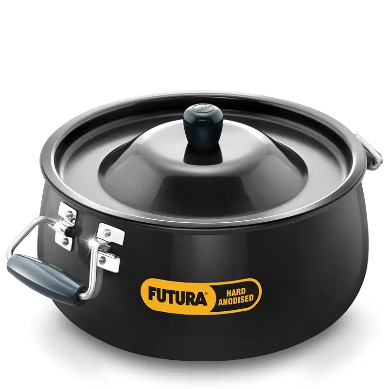 HAWKINS Aluminium Futura s Bigboy Biryani Handi, Polished Hard Anodised Pot with Hard Anodised Lid, Sauce Pan for Cooking and Serving Biriyani, (Abh12) 12 Litre Black