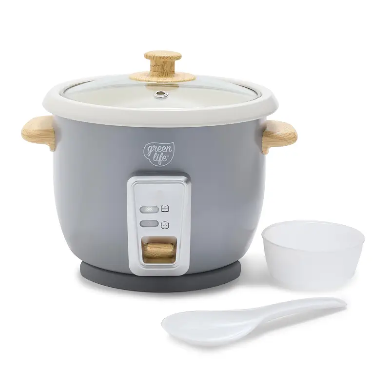GreenLife Rice Cooker, 3-Cups Uncooked/6-Cups Cooked, Gray | PFAS-Free Ceramic Nonstick Removable Pot, One-Switch Design, Grains Multicooker, Keep Warm, Dishwasher Safe Parts, Easy Clean
