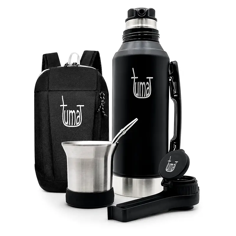 Yerba Mate Kit with 1.2 L Thermos, Mate Cup, Bombilla and Backpack | Stainless Steel Thermos, Mate System, Yerba Clip Spout, Travel Backpack, Complete Set for Work, Outdoors, Daily Use