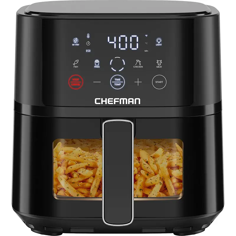 Chefman Air Fryer – 4 QT Compact Airfryer for Quick & Easy Meals, Features Hi-Fry Technology for Extra Crisp, Easy-View Window, Touch Controls with 4 Presets, Nonstick & Dishwasher Safe Basket - Black