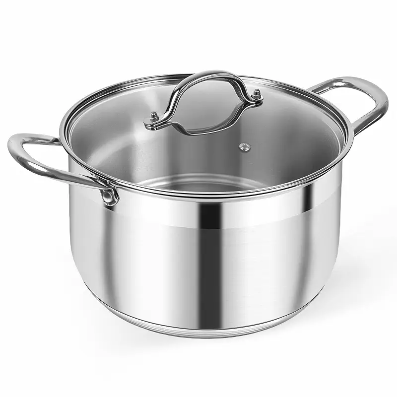 Kirecoo 8 Quart Stainless Steel Induction Stock Pot with Visible Lid | Heavy Duty, Even Heat, Thick Nonstick Base, Deep Cookware for Soup Pasta & Spaghetti, Ideal for Canning, Boiling & Simmering