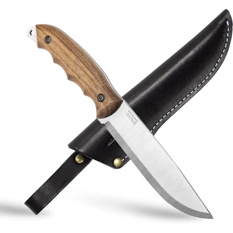 BPSKNIVES HK5 CSH - Left-Handed Knife - Camping Full-Tang Knife with Leather Sheath - Survival Tactical Knives - Camp Fixed-Blade Carbon Steel Knives - Scandinavian Sharpening