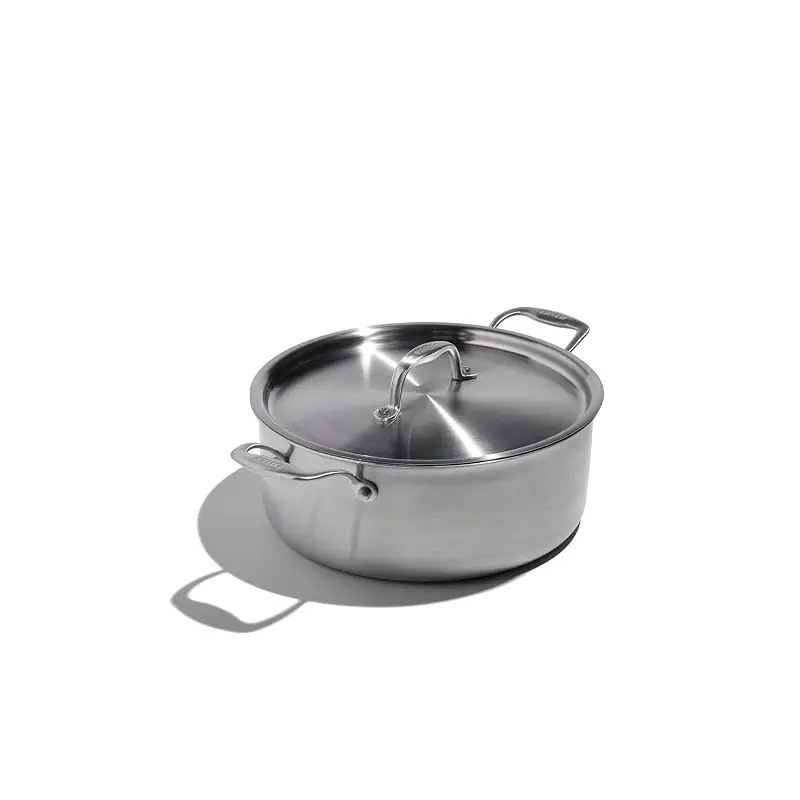 Heritage Steel x Eater 6 Quart Rondeau with Lid | Made in USA | 5-Ply Fully Clad Stainless Steel Pan | Stay Cool Handle Design | Induction Capable & Non-Toxic Cookware