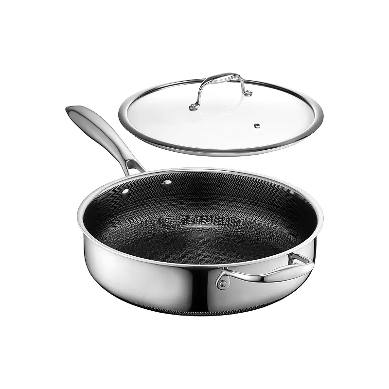 HexClad 4.5 Quart Hybrid Nonstick Deep Sauté Frying Pan with Lid, Dishwasher and Oven-Safe, Induction Ready, Compatible with All Cooktops
