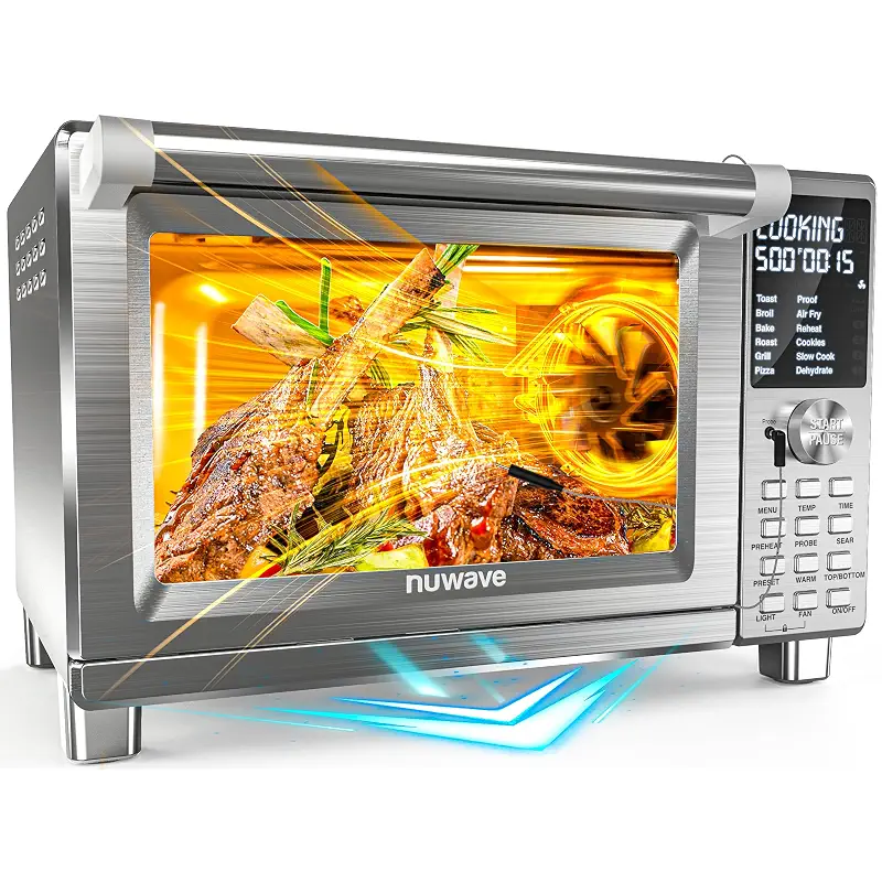 Nuwave Bravo XL Pro Air Fryer Toaster Oven with Grill Combo, 2026 New Ultra-Fast Convection System, 35% Crispier, 2X More Even, 142 Presets, 50-500F, Smarter Probe, PFAS Free, 30QT, Stainless Steel