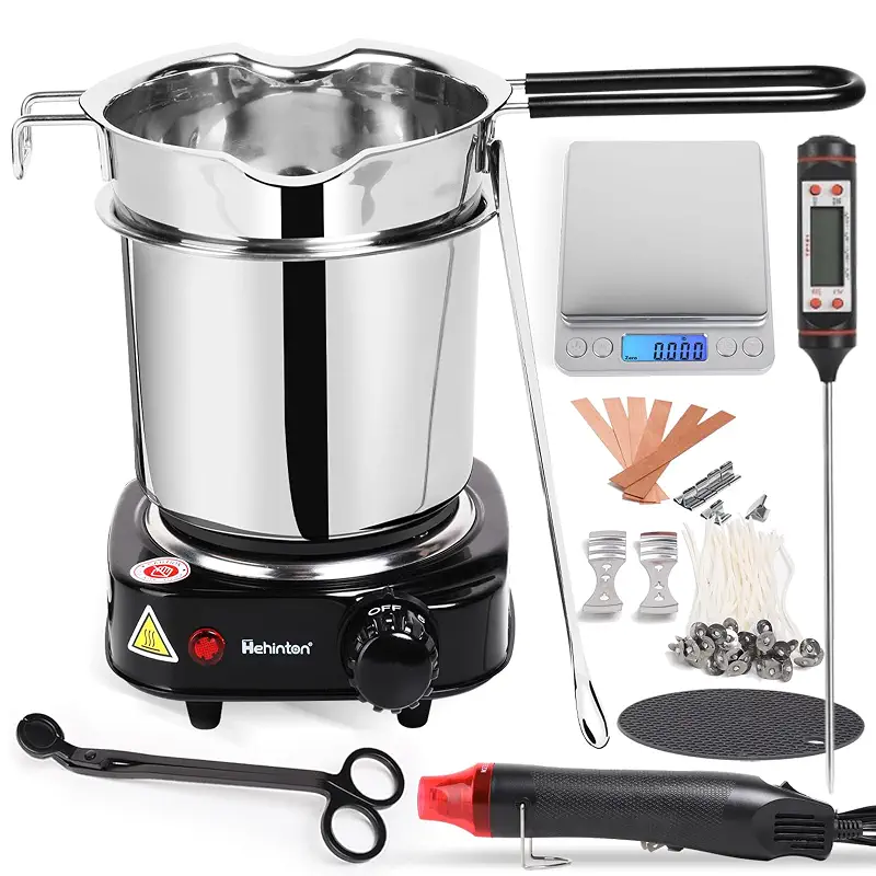 Hehinton Double Boiler Wax Melter Pot, Professional Water Heating Warming Pots for Candle Making, Candle Making Kit for Beginners, DIY Kit with Electronic Scale, Heat Gun, Thermometer, Candle Trimmer
