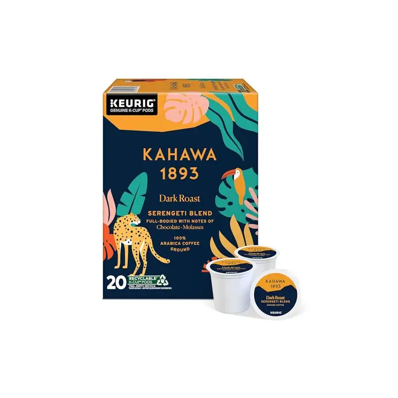 Kahawa 1893 Dark Roast Coffee K-Cup Pods Serengeti Blend (20 Count) | As Seen on Shark Tank, Low Acid, High Antioxidants, Naturally Sweet, Organically Grown, Ethically & Sustainably Sourced