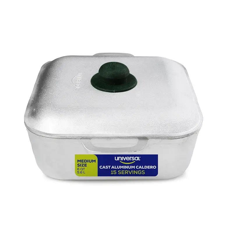 Universal (6 Quart - 15 Cups) Square Caldero – Cast Aluminum Cooking Pot with Lid, Oven Safe Dutch Oven Pot for Rice, Soups, Stews, Roasting & Everyday Cooking