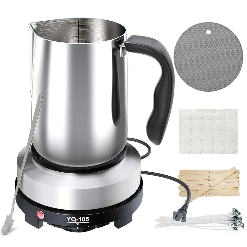 CasaCulina Candle Making Kit with Hot Plate, for Beginners | Candle Making Supplies, Set Includes Wax Melting Pot, Stirring Spoon, Anti-Scalding Pad, Candle Wicks, Wooden Wick Holders