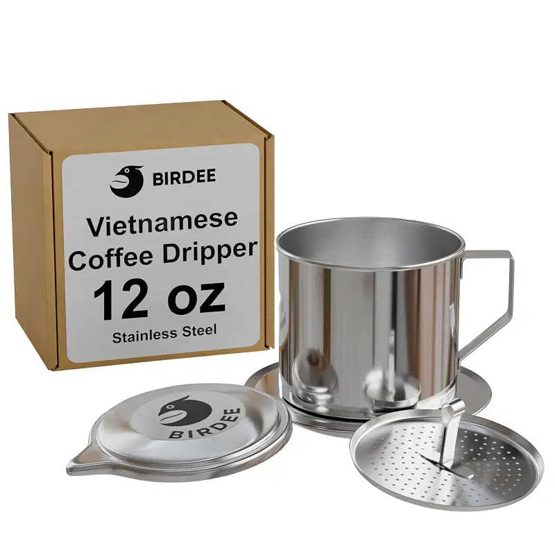 Birdee Vietnamese Coffee Dripper - 12 oz, Stainless Steel, Medium Drip Filter, Durable, Dishwasher Safe, Home Use, Travel, Camping, Gift Sets