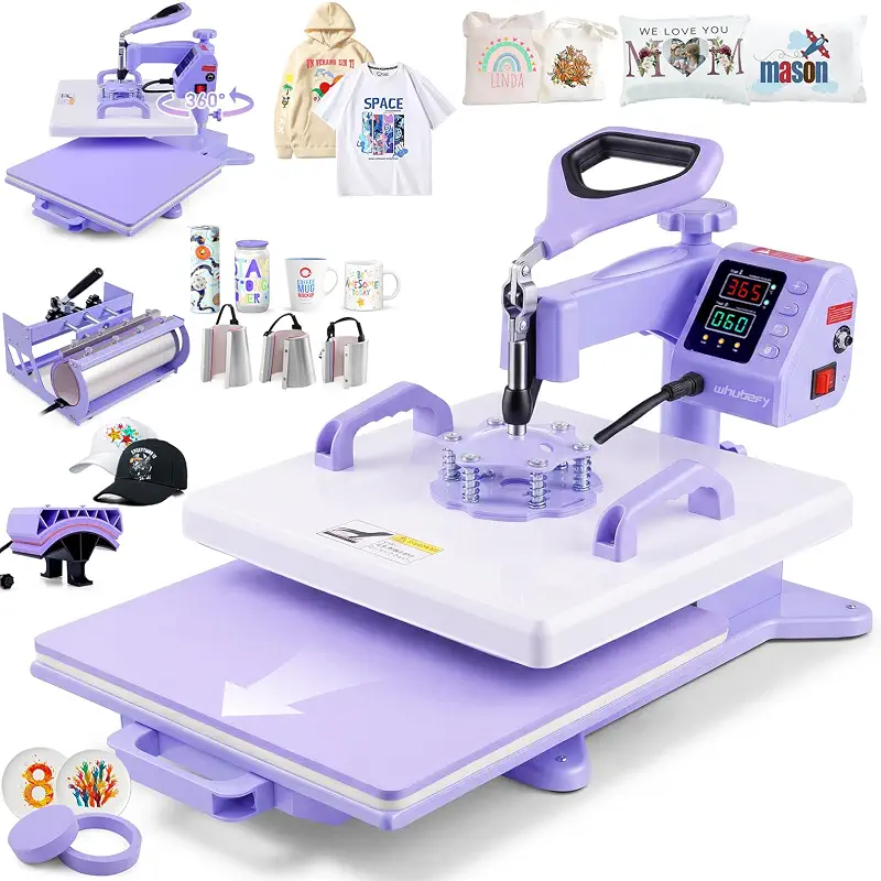 15x15 Heat Press 8 in 1 with 30oz Tumbler Press, Slide Out & 360°Swing Away | PID Temp Control+Industrial Quality Teflon-Coated|for DIY Creators & Small Businesses|for T-Shirt/Tumbler/Mug/Hat/Cap/Plate