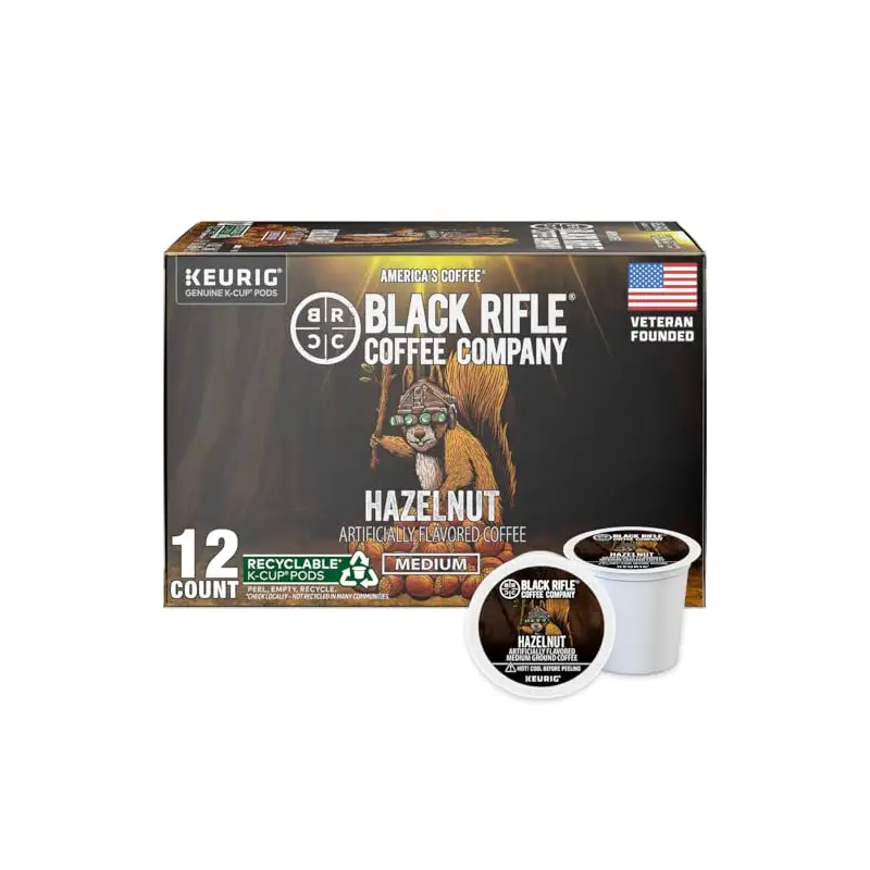 Black Rifle Coffee Medium Roast K Cup Coffee Hazelnut 12 Count | Veteran Founded, 100% Arabica, toasted hazelnut, nutty & smooth, Fits All Keurig Models, keurig, kcup