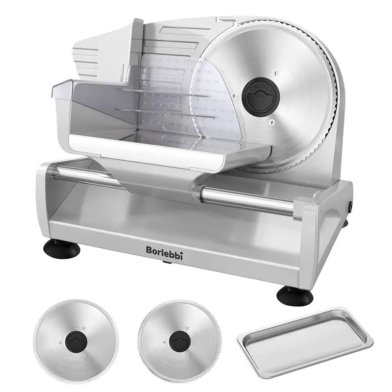 Meat Slicer Machine for Home, 200W Food Slicer with Two 7.5" Blades | 200W DC Motor, 2 Removable 7.5" Stainless Steel Blades, Stainless Steel Tray, Child Lock, 0-15 mm Adjustable Thickness