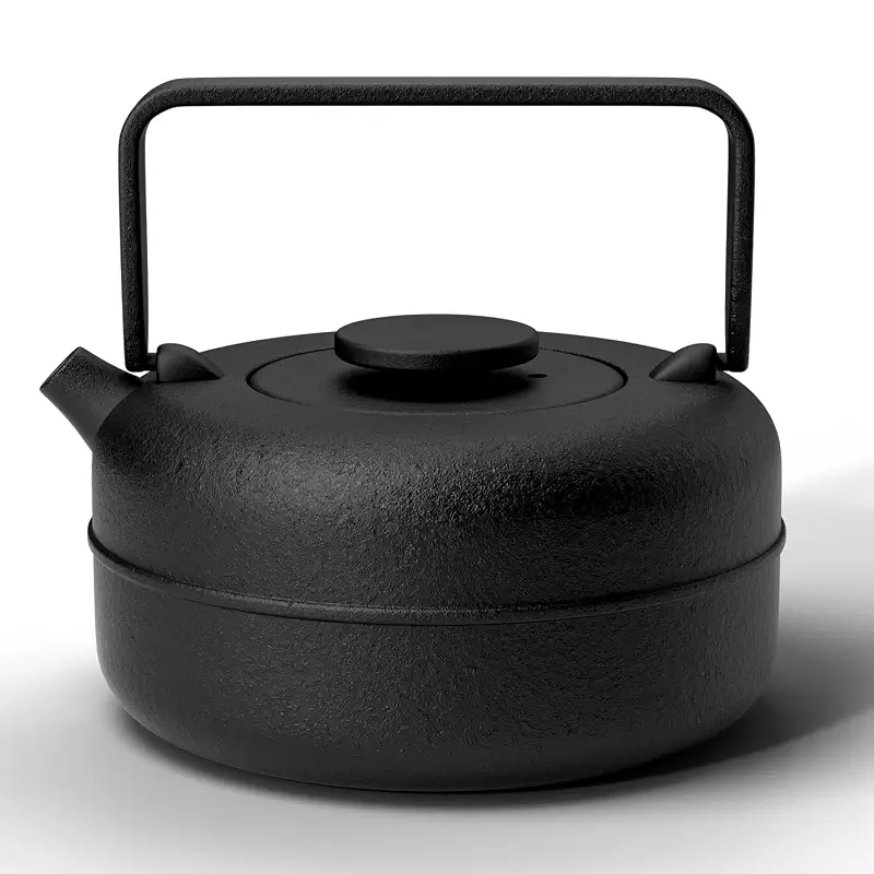 Toptier Teapot with Removable Infuser, Cast Iron Tea Kettle Stovetop Safe, Solid Geometry Cylinder Design Tea Pot Coated with Enameled Interior for 27 Ounce (800 ml), Black