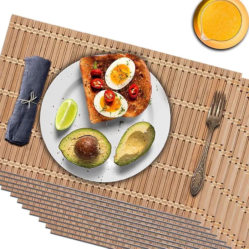 NETEHA Natural Bamboo Placemat-12 Pack- Set of Wooden Square Placemats | Suitable for Non-slip and Resistant Bamboo Table Placemats in Restaurants and Kitchen