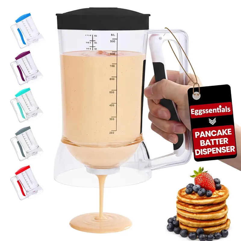 Eggssentials – Pancake Batter Dispenser, Batter dispenser with Squeeze Handle Mess-Free, Cupcakes, Waffles & More – Durable, Easy-Pour Pancake Dispenser Bottle for Smooth Baking