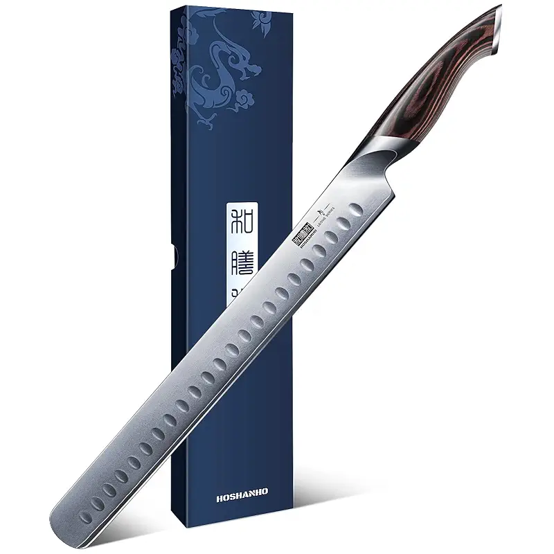 HOSHANHO Carving Knife 12 Inch, Japanese High Carbon Steel Slicing Knife with Ergonomic Pakkawood Handle, Razor Sharp Brisket Knives for Meat Cutting, BBQ, Turkey