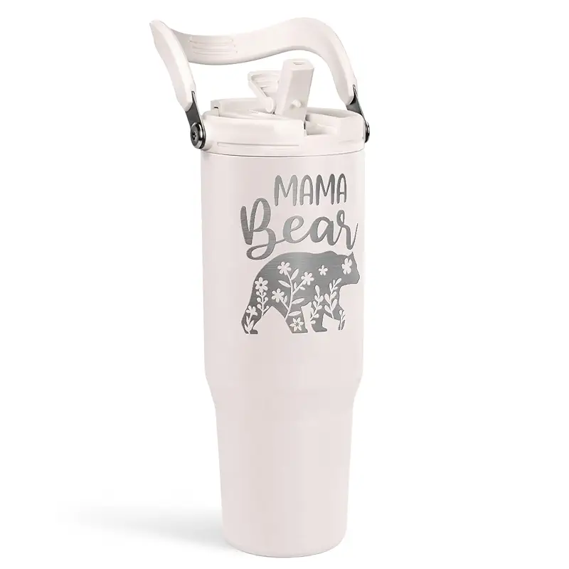 Mom Tumbler 30oz, Mama Bear Tumbler Stainless Steel Insulated Coffee Travel Mug with Handle & Flip Straw Lid, Gifts for Mommy, Presents for Mom for Christmas Birthday Mothers Day Valentines