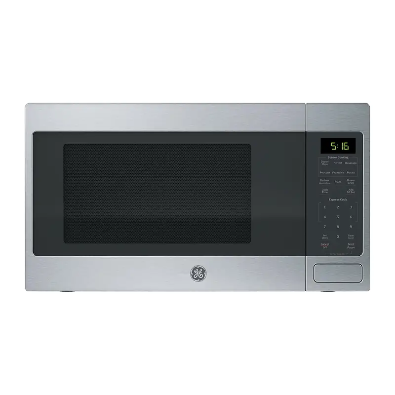 GE Countertop Microwave Oven, 1150 Watt, 1.6 Cu. Ft., Stainless Steel | 8 Convenience Cook Settings, One-Touch Controls, Child Lock Technology, Glass Turntable, for Kitchen, Dorm, Office, Apartment