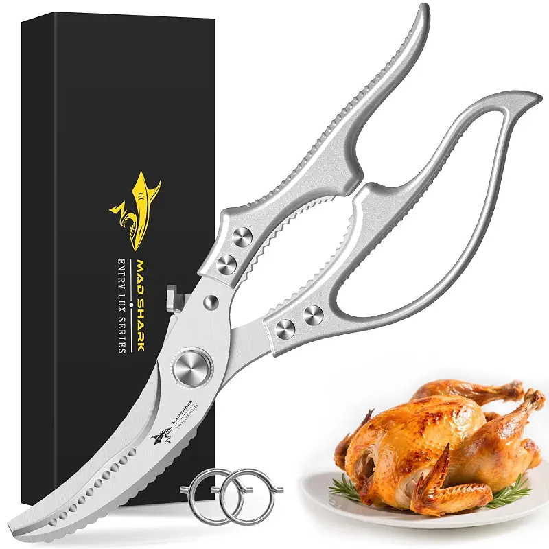MAD SHARK Heavy Duty Poultry Shears,Spring Loaded Kitchen Shears,Dishwasher | Non-Slip Handle Kitchen Shears, Safety Lock, All Purpose Kitchen Scissors for Chicken, Meat Cutting, Turkey, Fish, Vegetables
