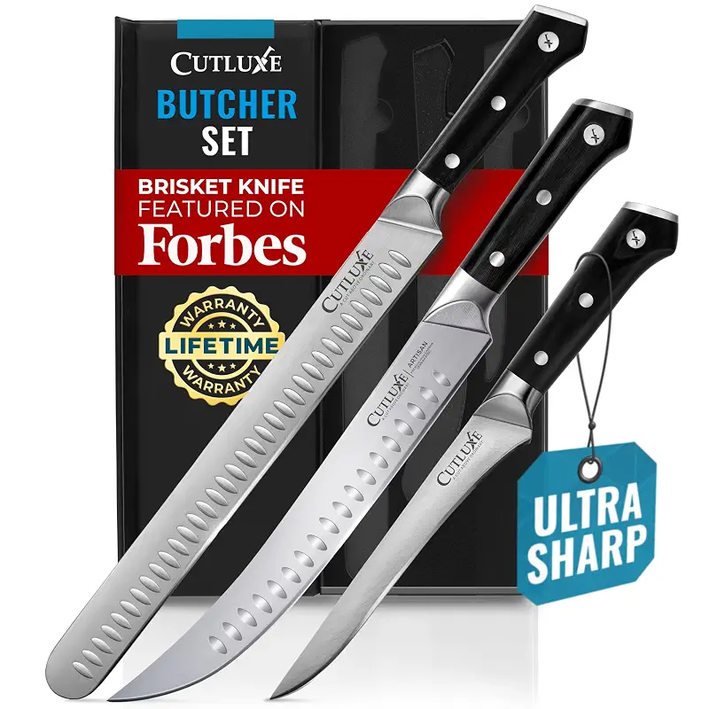 Cutluxe Butcher Knife Set – BBQ Brisket, Breaking & Boning Knife – Slicing Carving Knife Set for Meat Cutting, Ultra Sharp German Steel, Full Tang, Ergonomic Handles, Grilling Gifts for Men