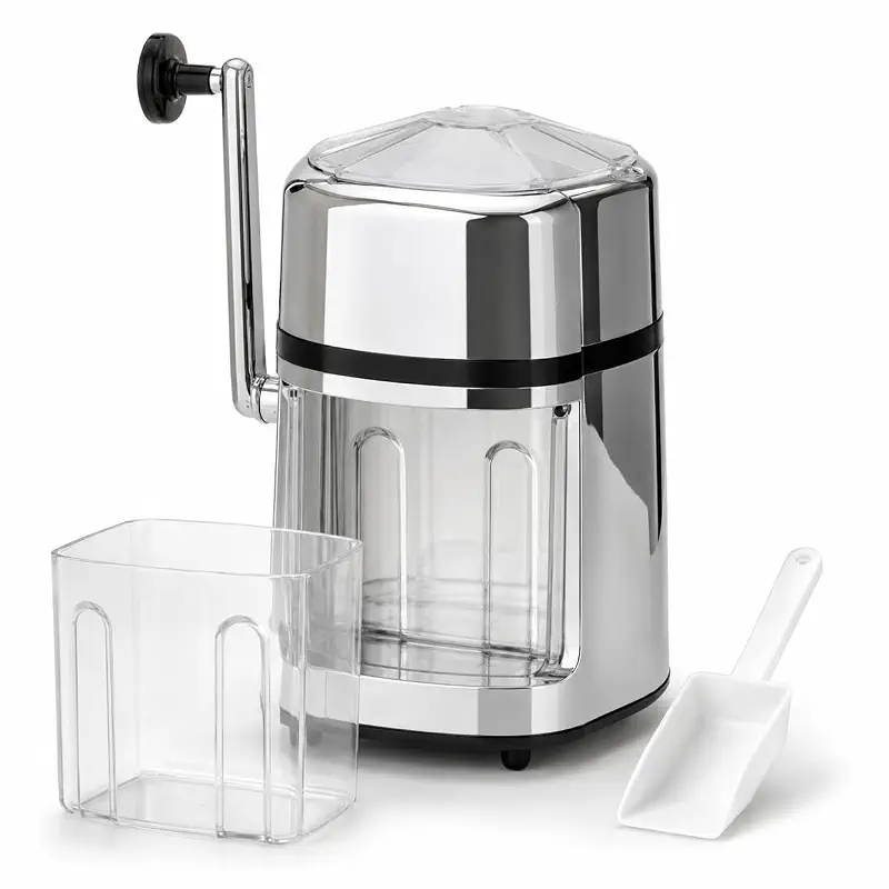 Manual Ice Crusher Hand Crank, Adjustable Crushed Ice Maker with Stainless Steel Blades, Non-Slip Base, Ice Bucket & Scoop for Cocktails, Mojitos, Slushies & Home Bar