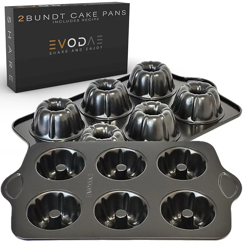 Mini Bundt Cake Pans for Baking – Set of 2 – 6 Cups Each (12 Cups Total) – Nonstick Black Carbon Steel – Heavy-Duty & Built to Last – Carefully Packaged in a Clean Black Box – PFOA & PTFE Free