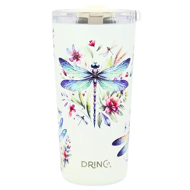 Drinco - 20 oz Stainless Steel Tumbler | Double Walled Vacuum Insulated Mug With Lid, 2 Straws, For Hot & Cold Drinks (20oz Dragonfly)