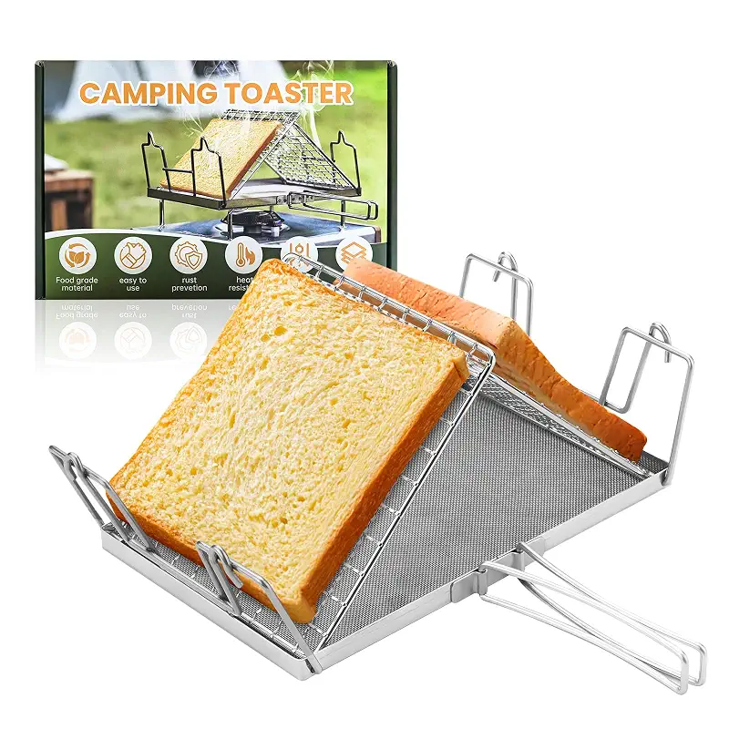 SHIKORI Camping Stove Toaster,Foldable Portable Stable Structure Toaster | 304 Stainless Steel Outdoor Stovetop Toaster for Hiking Camping Picnic (Stainless steels)