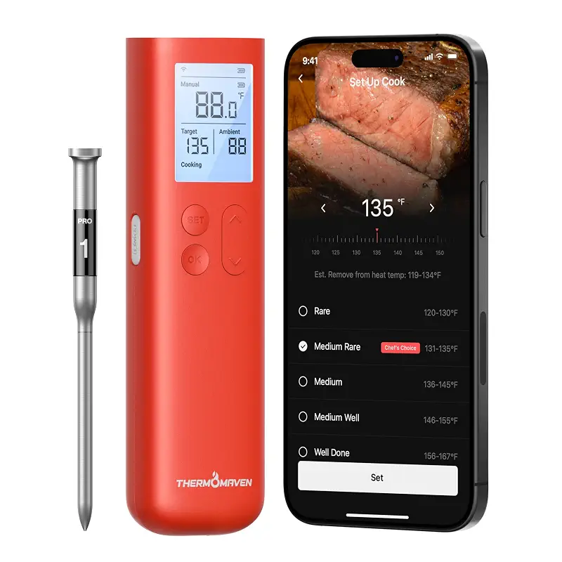 ThermoMaven Sub-1G Smart Wireless Meat Thermometer with Standalone Base | 10X Enhanced Signal and Stability, ±0.5℉ Certified Accuracy, WiFi Unlimited Range for BBQ, Oven, Smoker, Grill