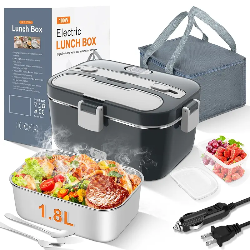 DUPASU Electric Lunch Box Food Warmer, 1.8L Heated Lunch Box for Adults | 100W Fast Heating, Portable Food Heater for Car, Truck, Office, Work, Travel, Construction Site, Gifts, 12/24V/110-230V