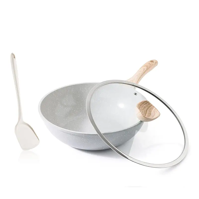 Kordisen Ceramic Wok Pan, 12 Inch Nonstick Wok with Lid, Healthy Non Toxic Woks & Stir-fry Pans for Cooking, Induction Cookware, PFOA & PFAS Free (Grey)