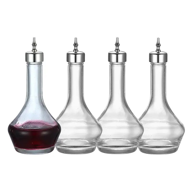 Threaded Bitters Bottle Set of 4-90ml Glass Dash Bottle with Dasher Top, Professional Bar Tool for Making Cocktails