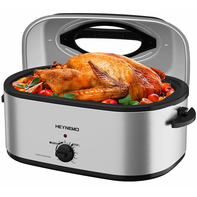 28 Quart Electric Roaster Oven with Visible & Self-Basting Lid, Large Turkey Roaster with Defrost Warm Function, Adjustable Temperature, Removable Pan Rack, Stainless Steel, Silver