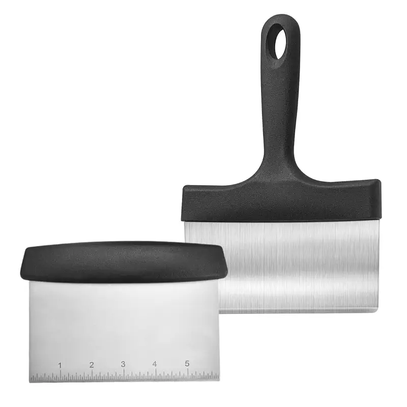 2-in-1 Blackstone Griddle Scraper & Chopper - Heavy Duty Stainless Steel Blade, 6" Wide Flat Edge for Cleaning & Cooking, Heat Resistant & Dishwasher Safe, Compatible with any Flat Top Griddle