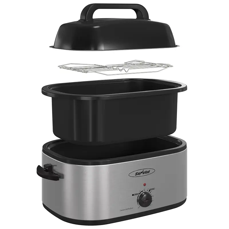 Sunvivi 28 Quart Electric Roaster Oven Turkey Roaster with Lid Electric Roasters with Removable Pan Large Roaster,Visible & Self-basting Lid, Fast Heating & Thaw/warming Setting,Silver
