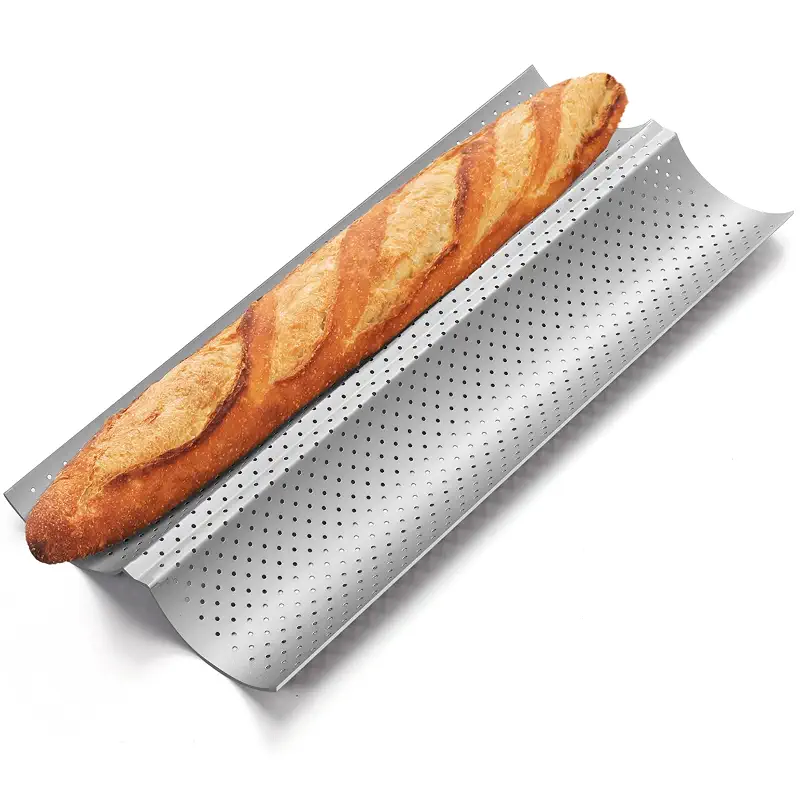 Yupjlia Baguette Bread Pan, Nonstick Perforated French Bread Baking Pan | 2 Loaves Italian Bread Loaf Pan, Baguette Bakery Tray for Sourdough, Sub Hoagie Roll, Creating Crisp Golden-Brown Crust, Gift