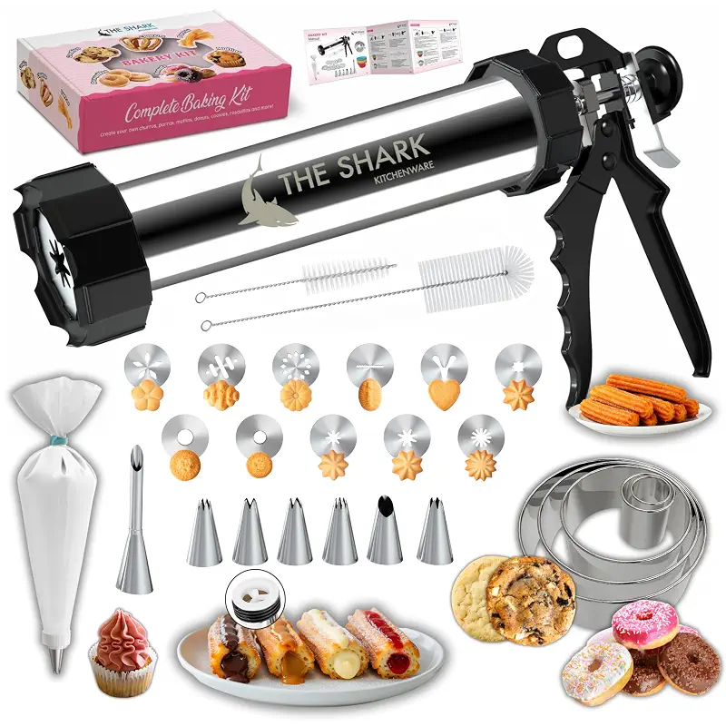 Churro Maker Machine & Spritz Cookie Press Gun Kit – 304 Stainless Steel, Easy to Clean & Large Capacity – Make Authentic Churros & Cookies at Home – Ideal Baking Tool for Families, Chefs & Beginners