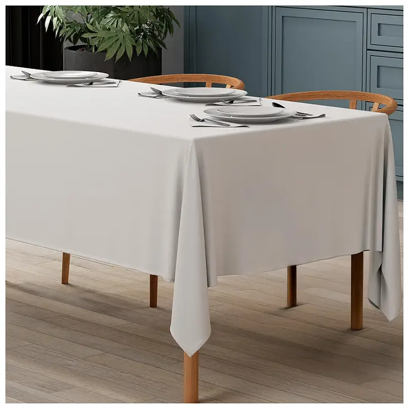 WEALUXE White Table Cloth for 6 Foot Rectangle Tables, 60x102 inches, Water, Stain and Wrinkle Resistant, 200 GSM Washable Poly Fabric Tablecloth Rectangular, Elegant and Durable