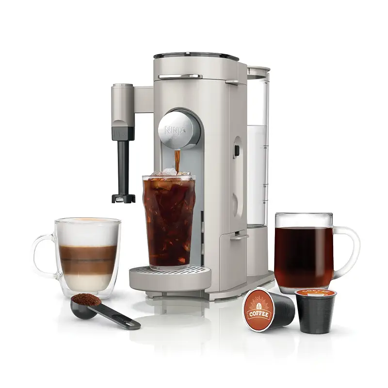 Ninja Pod and Grounds Coffee Maker, K-Cup Compatible, Stone, PB051ST | Brews, Compact Design, Built-in Milk Frother, 56 Ounces Reservoir, 6 Ounces Cup to 24 Ounces Mug Sizes