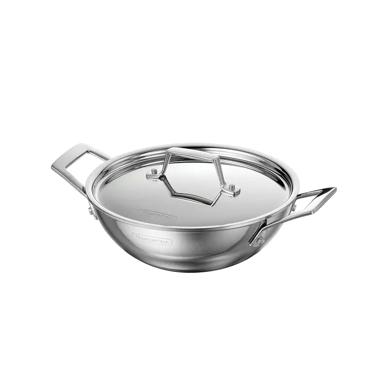 Tramontina Utsava 1.8-Quart Tri-Ply Clad Stainless Steel Kadai with Lid | Small Kadhai Pot for Indian Cooking