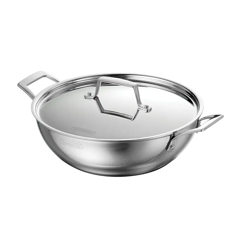 Tramontina Utsava 4-Quart Tri-Ply Clad Stainless Steel Kadai with Lid | Large Kadhai Pot for Indian Cooking