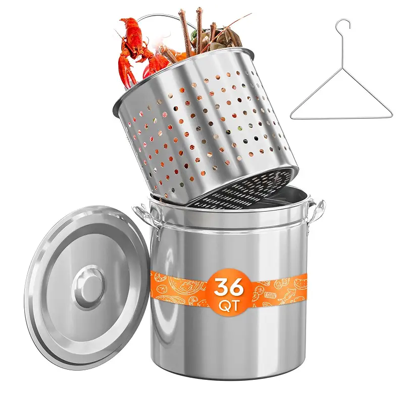 ROVSUN 36QT Stainless Steel Seafood Boil Pot with Strainer Basket, Lid & Hook, Versatile Stock Pot for Crab, Lobster, Shrimp Boiling, Heavy-Duty Turkey Fryer for Outdoor Cooking & Gatherings