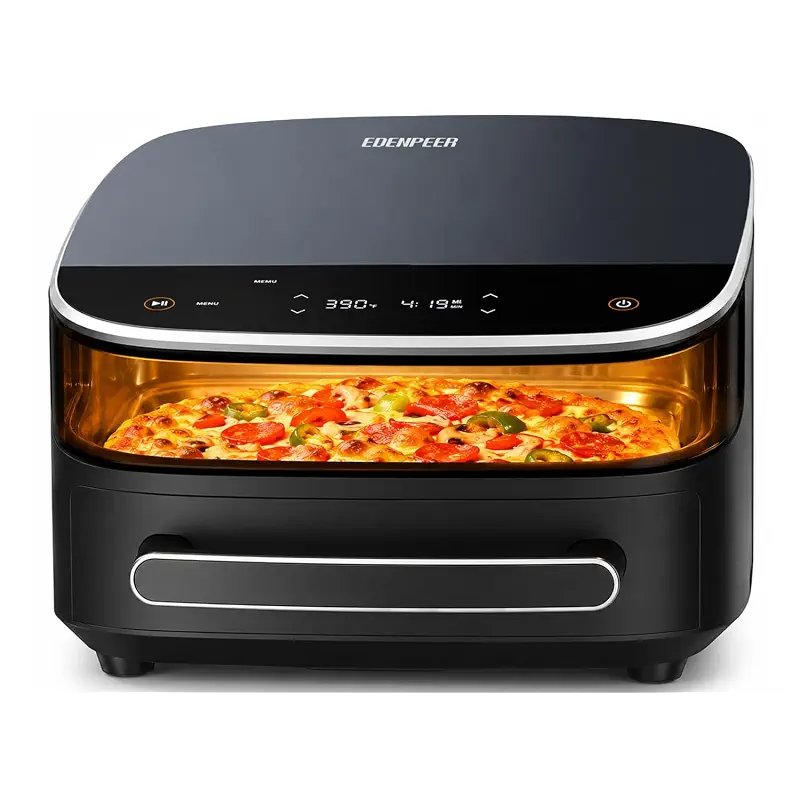 6QT Large Air Fryer, 11-in-1 Air Fryer Top & Bottom Heating, No Flip Needed | 2X Faster Heating 50dB Quiet Air Fryer 270° View Window Flat Airfryer Fits 12" Pizza Easy to Clean for Family Meals