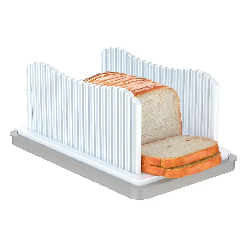 CAWIU Bread Slicer for Homemade Bread, Adjustable Width Bread Slicing Guide | Foldable Bread Cutter with Crumb Tray, Compact Cutting Guide for Loafs, Sandwiches, Bagels, and Cakes