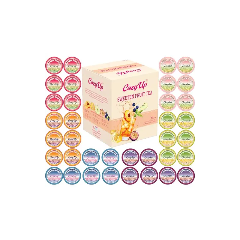Cozy Up Iced Sweet Fruit Tea K-Cup, 36-Count, 6 Flavors, Brew Over Ice | Compatible with Keurig Brewer, Including Berry/Paradise/Peach/Passion/Lemon/Peach Oolong/Apple Green