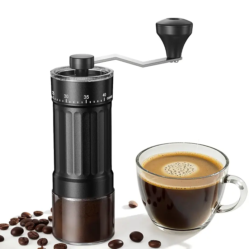 CEVING Mini Manual Coffee Grinder With 40 Adjustable Settings, Black | Portable Hand Coffee Bean Mill with Ceramic Conical Burrs, 30g Capacity, Ideal for Travel, Camping, French Press, Pour Over