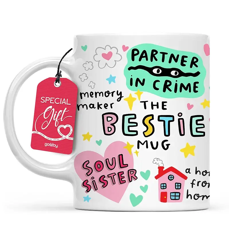 Gossby Bestie Coffee Mug - Best Friend Gift For Women - Friendship Gift for Female Friend - Friendship Gifts For Women Birthday - Gifts For Close Female Friends - 11oz White Ceramic Cup